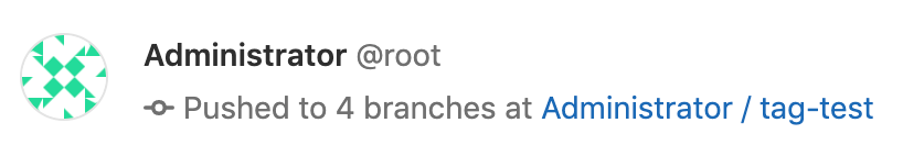 The activity feed displays that a user pushed to 4 branches with a single event.
